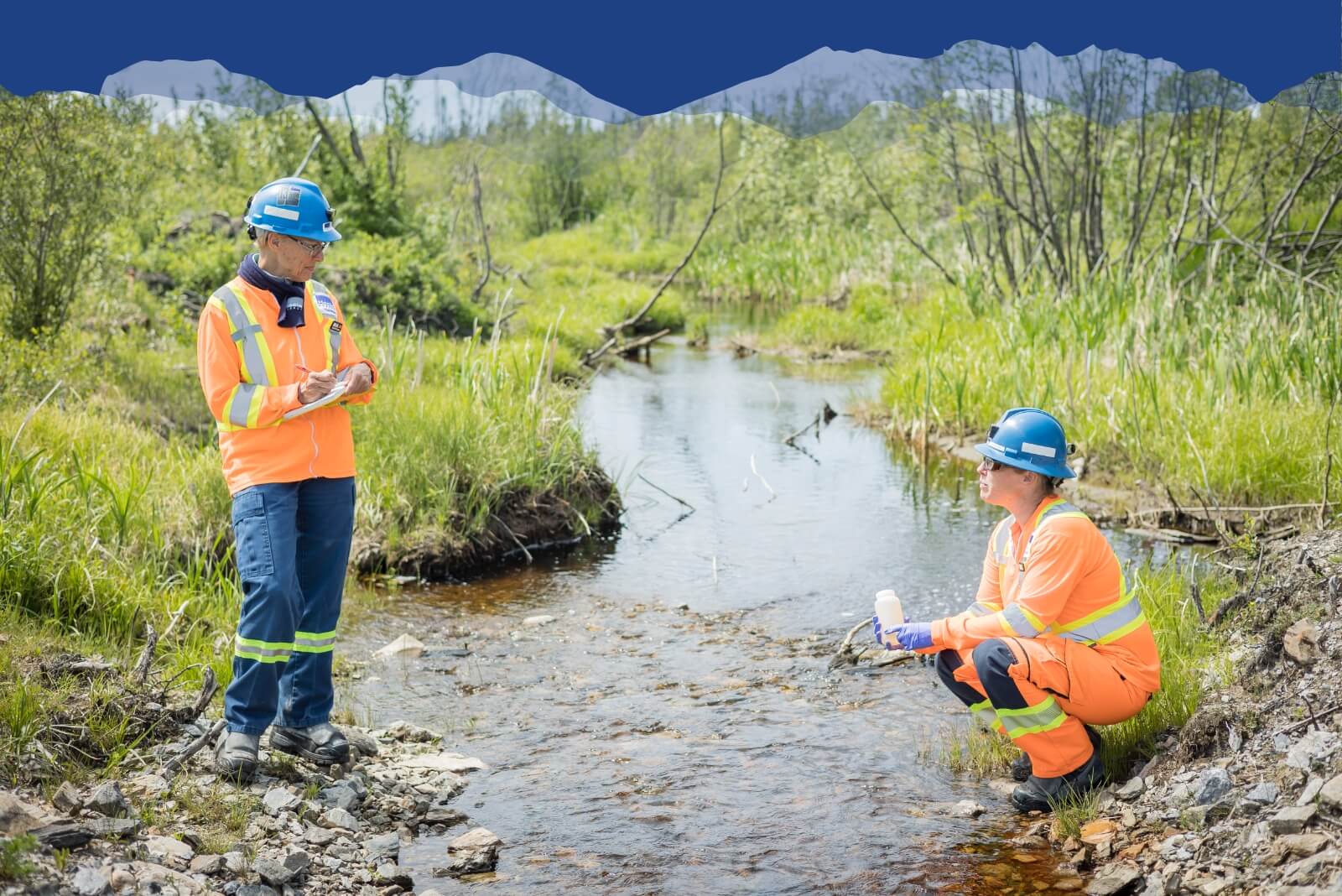 Hecla workers discussing the water quality.